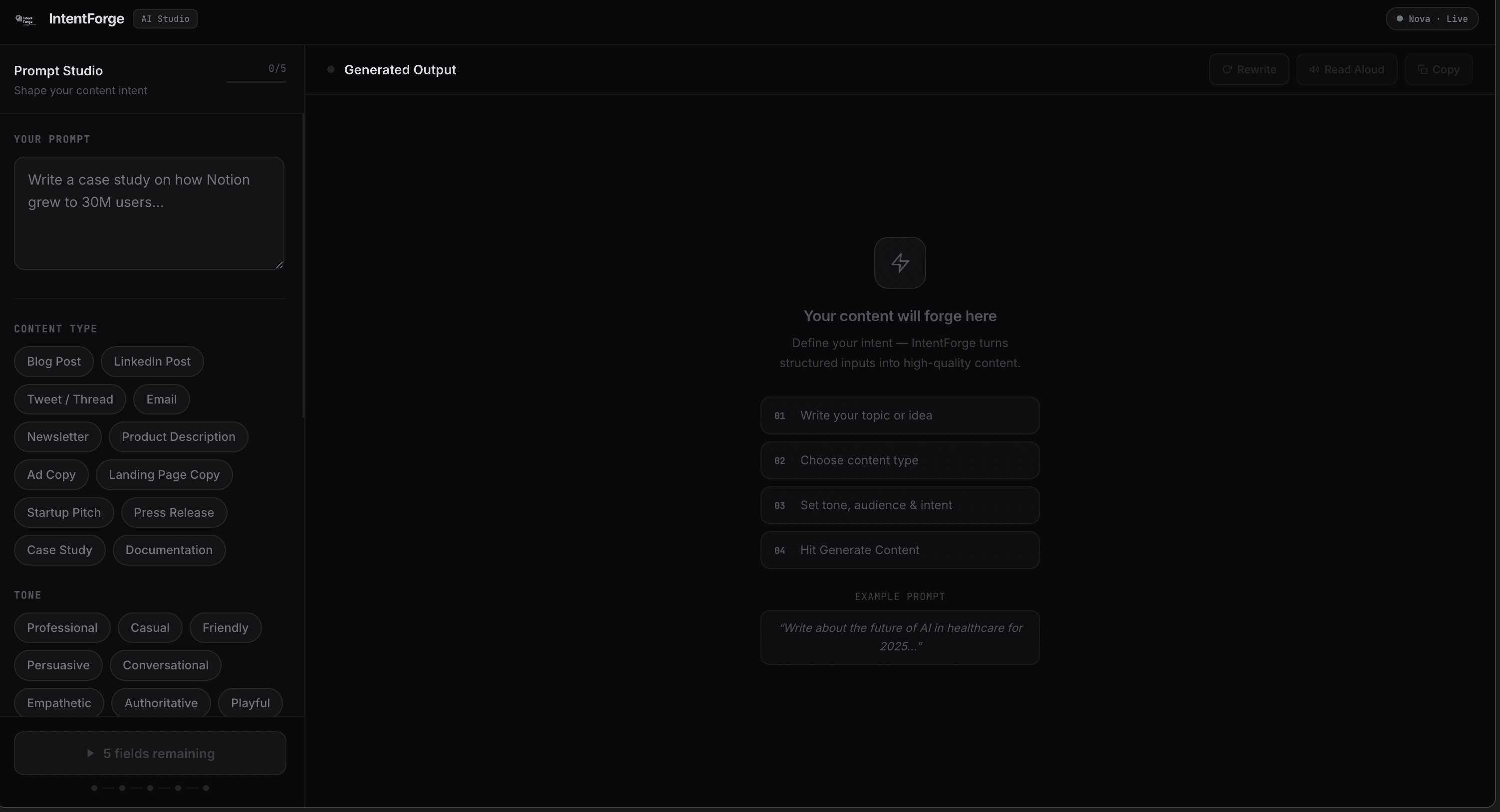 Intent Forge — Nova AI Writing Assistant